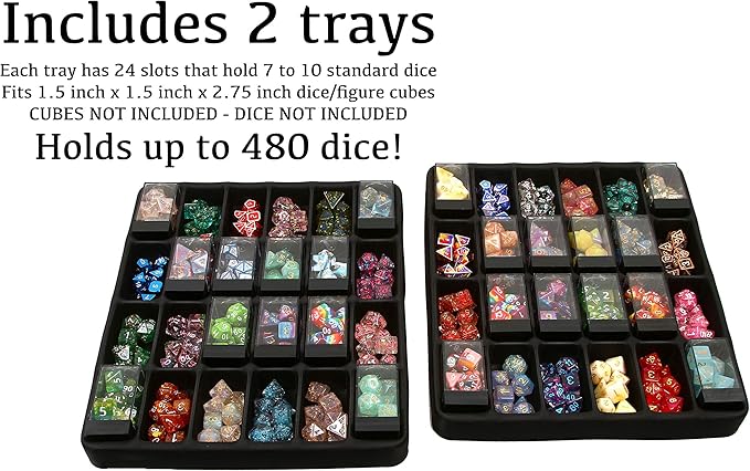 Forged Dice Co. Double Dice Tray Dice Case - Holds 40 Plastic Dice Storage Cubes or 14 Dice Per Section up to 560 Total Dice - Dice Tray and Display Case Compatible with Chessex Cubes and DnD Dice