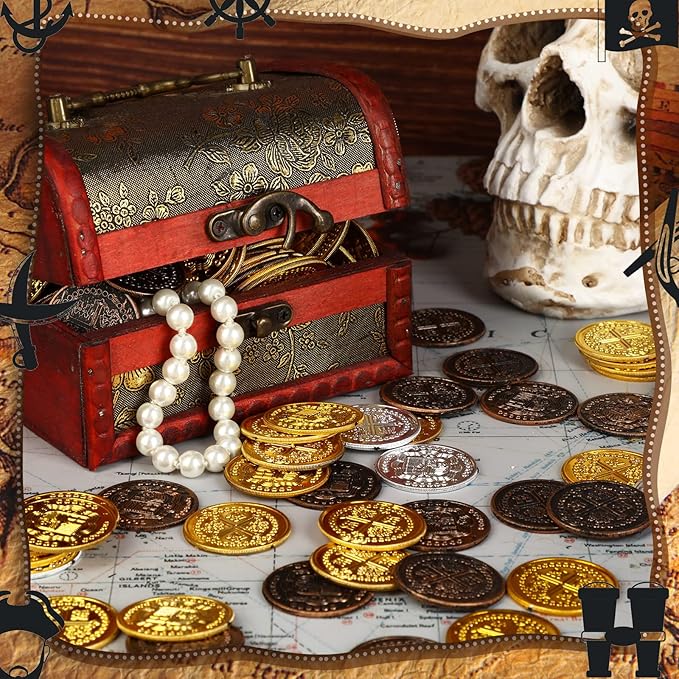 Hanaive 500 Pcs Plastic Pirate Gold Coins Spanish Doubloon Replicas Bulk Kids Fake Play Coins for Pirate Party Treasure Chest Board Games Tokens Toys Cosplay(Cross)