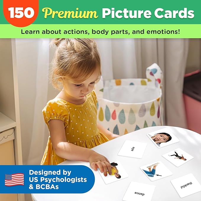 ThinkPsych Real People Flashcards - 150 Body Parts, Emotions, and Verbs - Realistic Picture Cards for Speech Therapy Materials & Autism Learning Materials - Body Parts for Toddlers