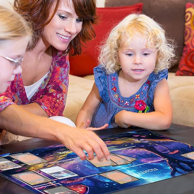 Playmat with Zones for MTG Card Game Playing, 24"x14" Commander Deck Gaming Desk Duel Mat for Beginner, Glowing Forest Mushroom