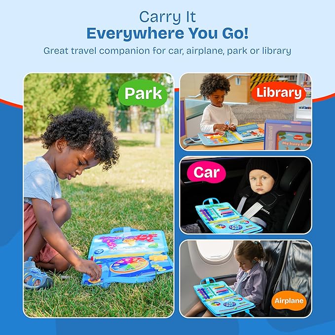 Montessori Toddler Toy Busy Board, Interactive Baby Books and Toddler Busy Book, Travel-Friendly Sensory Activity Book Enhancing Fine Motor Skills