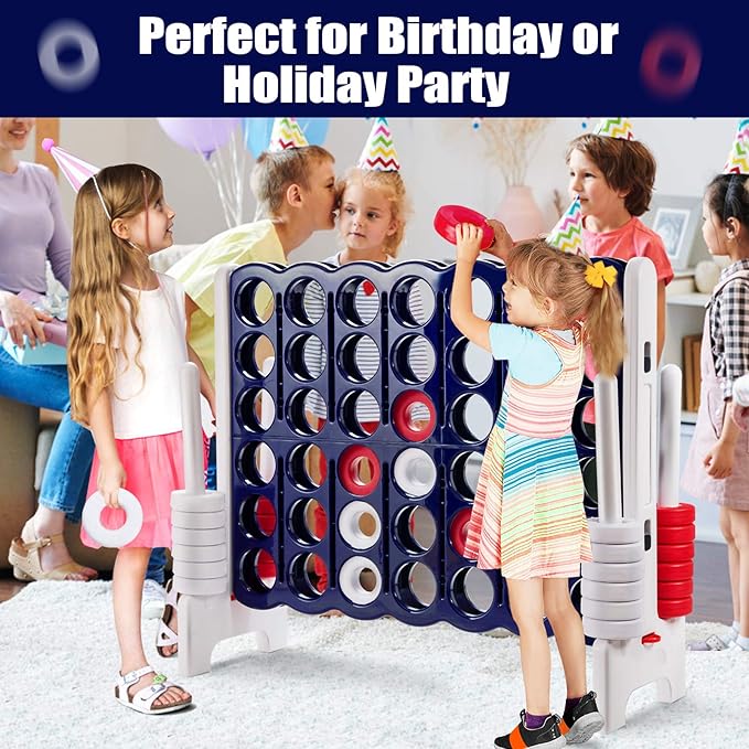Costzon Giant 4-in-A-Row, Jumbo 4-to-Score Giant Game Set for Kids & Adults, Indoor Outdoor Yard Connect Game, 3.5FT Tall with 42 Jumbo Rings & Quick-Release Slider, Perfect for Family & Party Games
