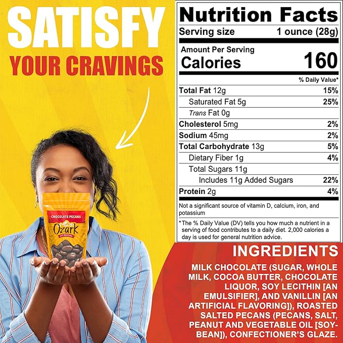 OZARK NUT ROASTERS, Chocolate-Covered Pecans, Chocolate Flavored Savory Snacks, World-Class Gourmet Candied Nuts, Resealable Pack of 2 (16.0 oz)