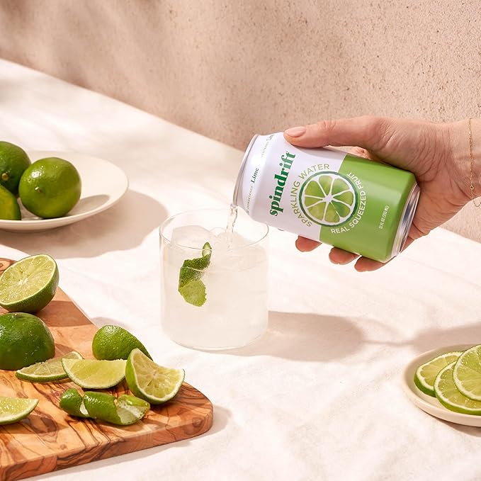 Spindrift Sparkling Water, Lime Flavored, Made with Real Squeezed Fruit, 12 Fl Oz Cans, Pack of 24 (Only 4 Calories per Can)