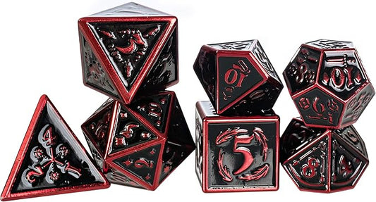 Metal Dice Set Collection for DND and All TRPG Games (Nightwatch, Red 7Set)