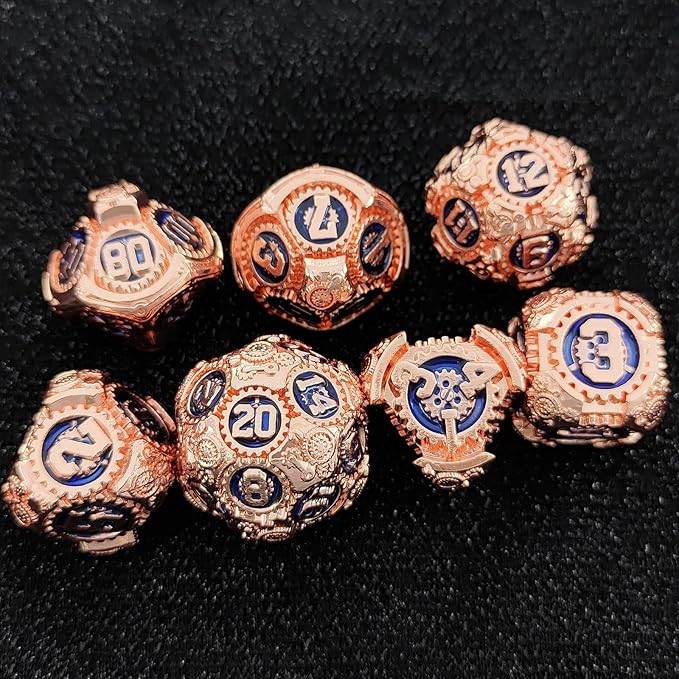 Geakeeper Construct D&D Dice, Metal DND Dice Set, 7Pcs Polyhedral Dragon Metallic D&D Dice with Gift Case for Dungeons and Dragon Game, RPG Role Playing Table Game Gifts (Red Copper Blue)