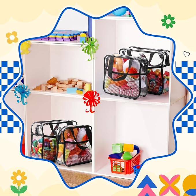 6 Pack Clear Toy Storage Bags with Zipper and Tags Reusable Waterproof Transparent PVC Toy Organizer Cases with Portable Handle for Building Blocks Puzzles Books(3 Large, 3 Medium)