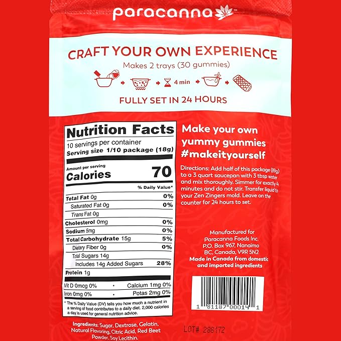 Zen Zingers Gummy Mix - Cherry Flavor - Makes up to 84 Gummy Bear-Sized DIY Infused Gummies at Home - No Decarb Machine Needed - Works with Oil, Tincture, Nano Emulsion, Distillate - 178g