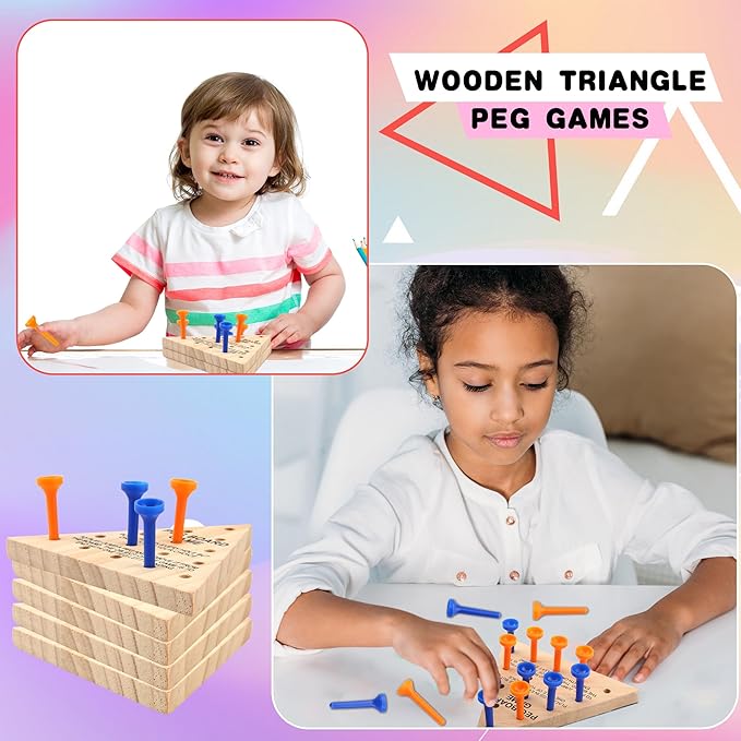 30 Packs Wooden Peg Game - Tricky Triangle Game for Family, Travel, Teens & Adults