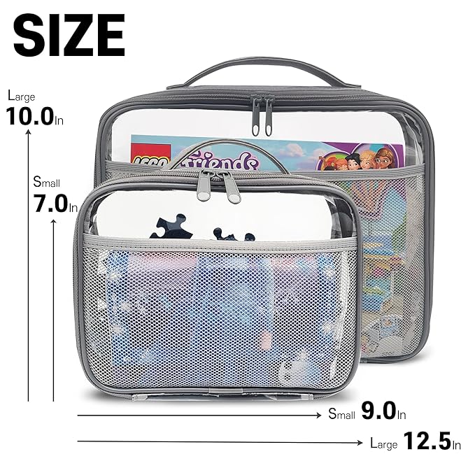 holay 4 Packs PVC Zippered Blocks Set, Toy, Clay, Board game Storage Organizer Case (Name Tag, Manual Pocket) (Gray, Small)