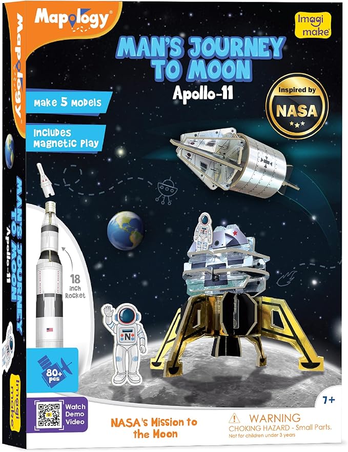 Imagimake Mapology Man's Journey to Moon | NASA Mission Apollo 11 | Rocket & Satellite Model Making Set | Space Toys for ages 8-13 | Educational Science Kits for Kids Age 8-12 | Gifts for Boys & Girls