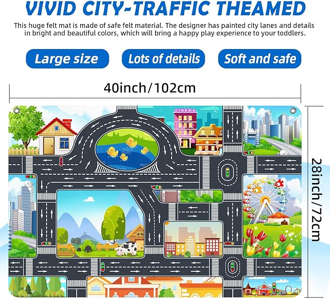 200 PCS Felt Board Story Set for Toddlers with Storage Bag City Car Traffic Themed 40 X 28 inch Teaching Wall Flannel Board Kit for Preschool Activity Early Learning Interactive Storytelling(Darkgrey)