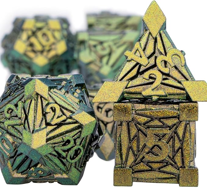 7PCS Metal DND Dice Set with Box, Debris RPG D and D Dice for use with D&D Tabletop Games Role Playing Game Polyhedral Dice Set D20 D12 D10 D8 D6 D4