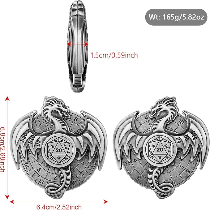Spinner DND Dice Set, 7-in-1 Dragon Metallic D&D Dice, Dragon Roulette Dice Spinner for DND Dice Set, D&D Gifts with Gift Box, Role Playing Game Board Game Accessories, Silver