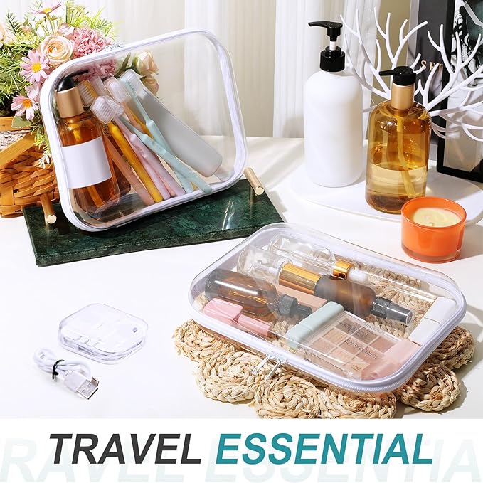 Hoolerry 4 Pcs Hard Clear Zipper Case Transparent Cases for Snacks Makeup Bag Plastic Storage Box Containers for Building Blocks, Puzzles, Cosmetics(White,9.8 x 7.9 x 2 in)