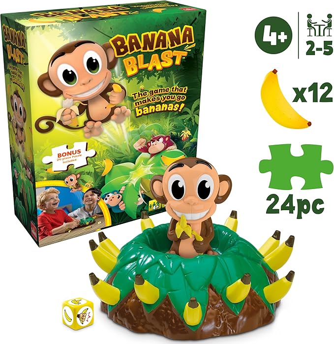 Banana Blast - Pull The Bananas Until The Monkey Jumps Game - Includes a Fun Colorful 24pc Puzzle by Goliath , Green