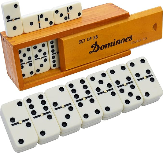 Queensell Dominos Set for Adults – Dominoes - Classic Board Games, Double 6 Dominoes Family Games for Kids and Adults - Double Six Standard Dominos Set 28 Tiles with Wood Case, Juegos de Mesa