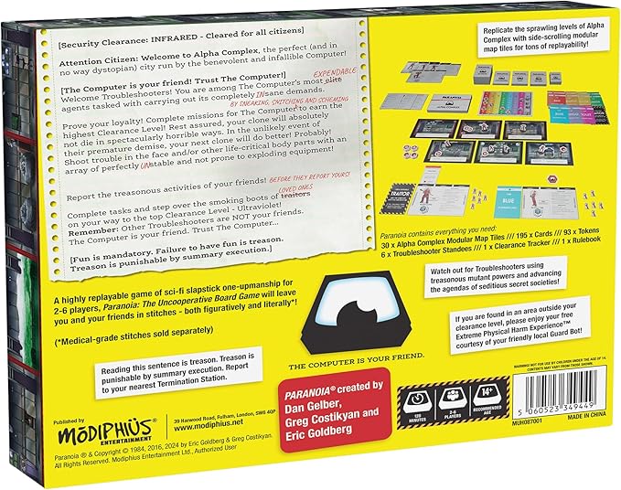 Paranoia: The Uncooperative Board Game - Strategic Betrayal & Survival in Alpha Complex, Great for Game Night with Adults, Ages 14+, 2-6 Players, 120 Min Playtime, Made by Modiphius Entertainment