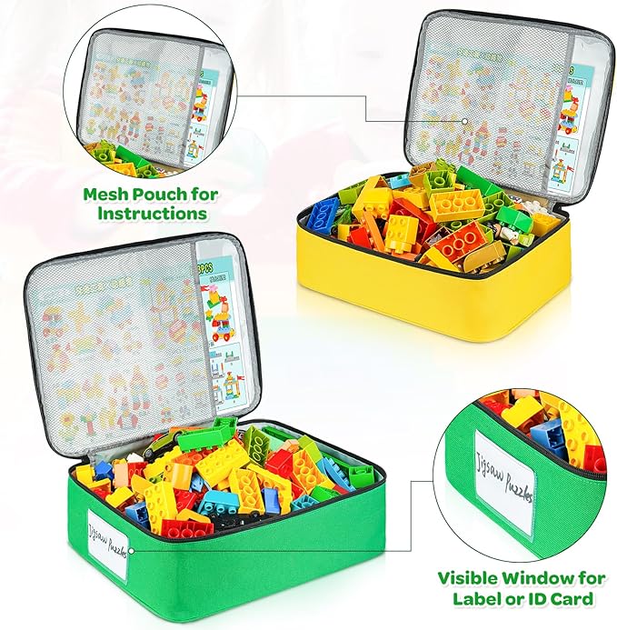 Large Toy Storage Bags Compatible with Lego Bricks,5 Pcs Travel Toy Organizers for Kids Building Blocks,Toy Car,Puzzles with Mesh Pocket and Tag Pocket