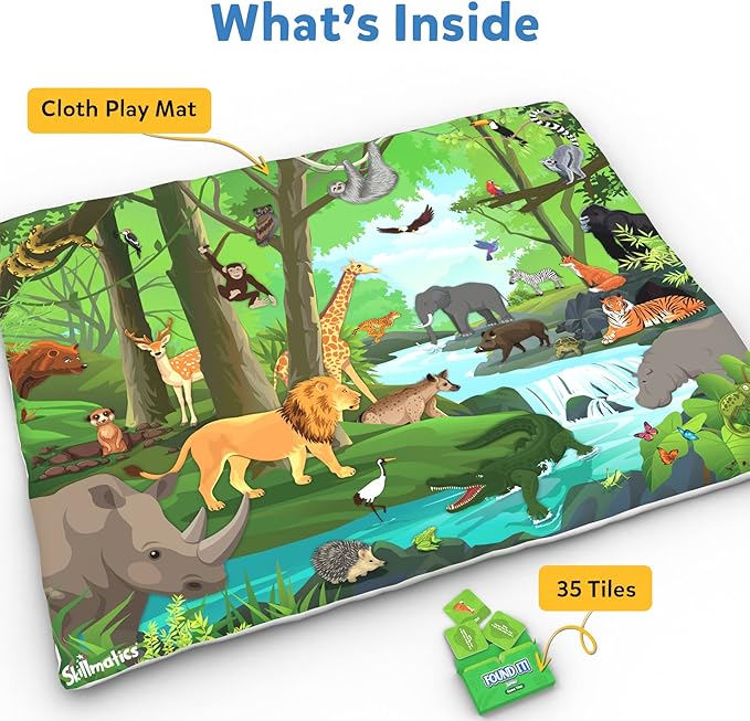 Skillmatics Play Mat & Floor Game - Found It Junior Animals, Large, Soft, Safe Mat for Toddlers and Preschoolers, for 18+ Months