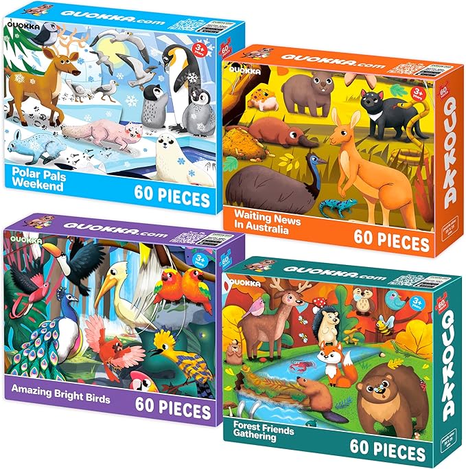 QUOKKA 60 Piece Kids Puzzles Ages 5-8 - Set of 4 Bible Jigsaw Puzzles for Kids 4-6-10 Year Old - Vert Birds| Eden Toys for Children 5-7 yo | Gifts for Boys & Girls