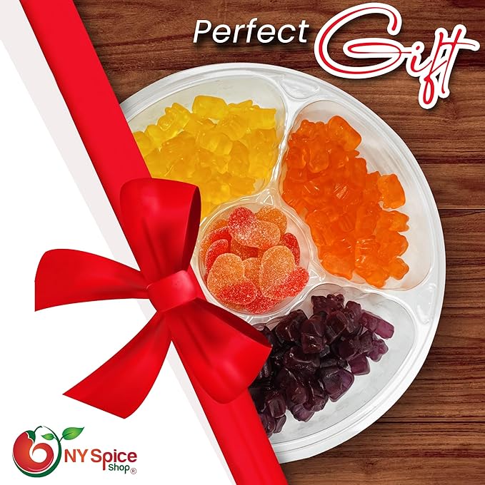 NY Spice Shop Gummy Bears Assorted Candy with Sour Peach Hearts Tray Gift Pack - Variety Pack - 2 Pounds Chewy Trendy Treat Snacks Bulk