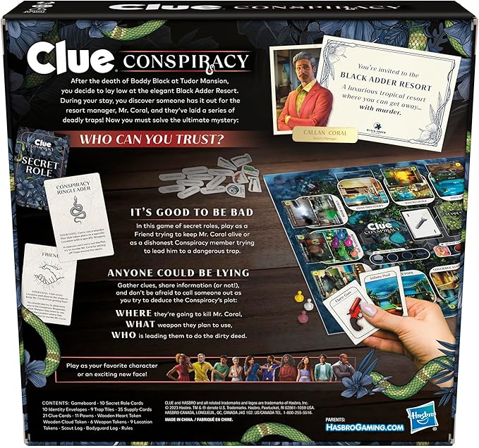 Clue Conspiracy Board Game for Adults and Teens, Secret Role Strategy Games, Ages 14+, 4-10 Players, 45 Minutes, Mystery & Party Games