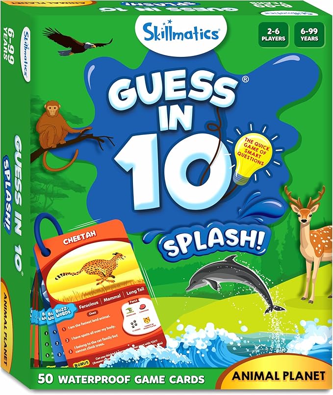 Skillmatics Card Game - Guess in 10 Splash, Educational Toy & Game for Pool, Beach, Boat Trips, Fun Travel Gift for Kids, Teens & Adults, Ages 6, 7, 8, 9 & Up, 2-6 Players