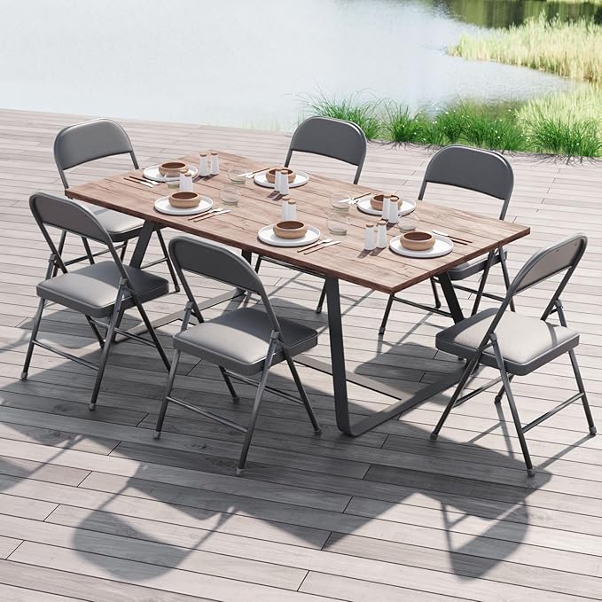 Nazhura 4 Pack Folding Chairs with Padded Vinyl Cushion Chairs with Comfortable Cushion and Durable Steel Frame for Home and Office, for Indoor and Outdoor Events (Grey Vinyl Padding 4 Pack)