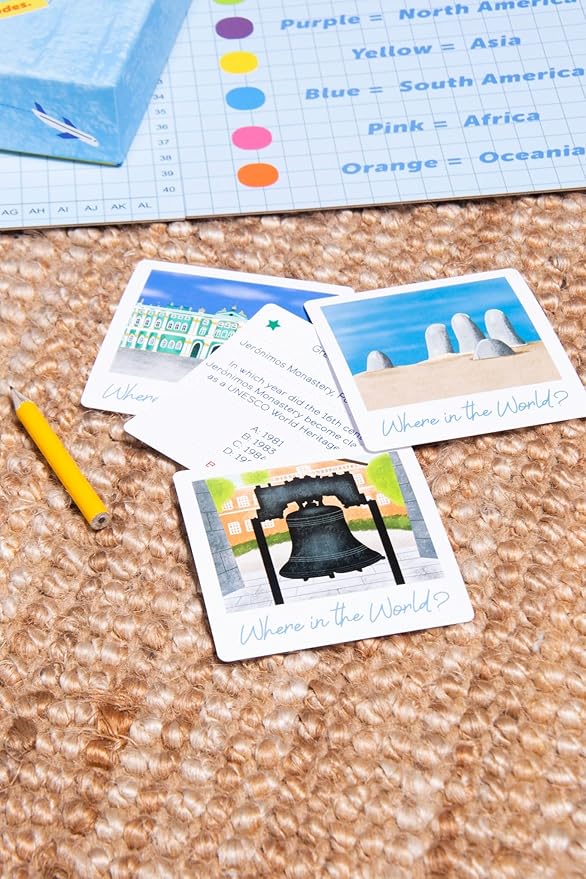 Fizz Creations Where in The World? Game. Put Your Geographical Knowledge to The Test. Use Your Skills to Match Flags, Locate Landmarks and Countries on The Map. Trivia Fun Board Games.