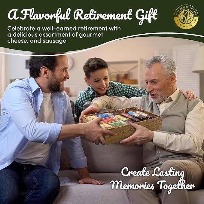 Gift Basket Village Cheese And Sausage Gift for Retirement - Gourmet Gift Baskets for Adults, Summer Sausage, Swiss Cheese, Salami, Cheddar, & Specialty Food Gifts, Ideal for Corporate & Company Event