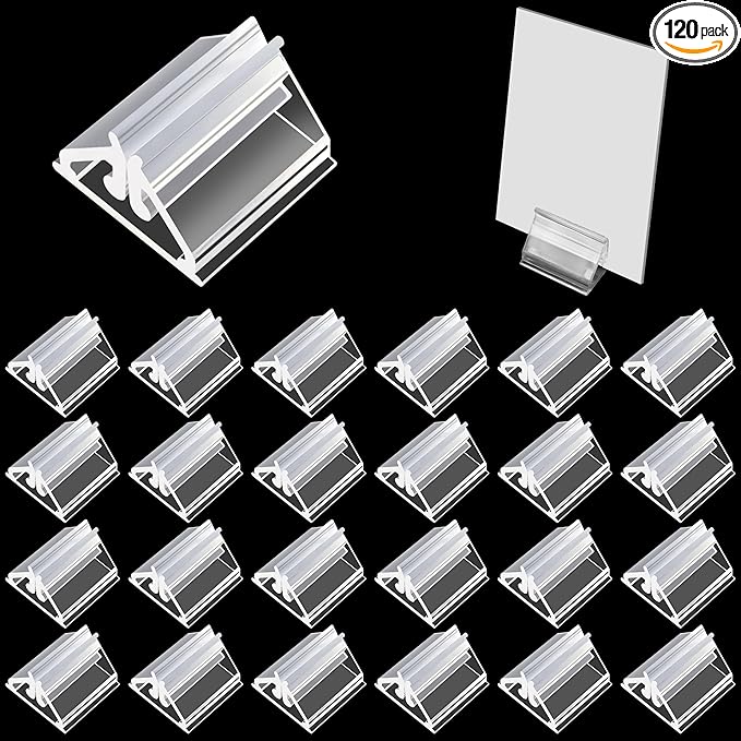 120 PCS Plastic Game Card Stands Blank Board Markers Holder for Price Tags Menus Labels Party Favor Supplies Transparent