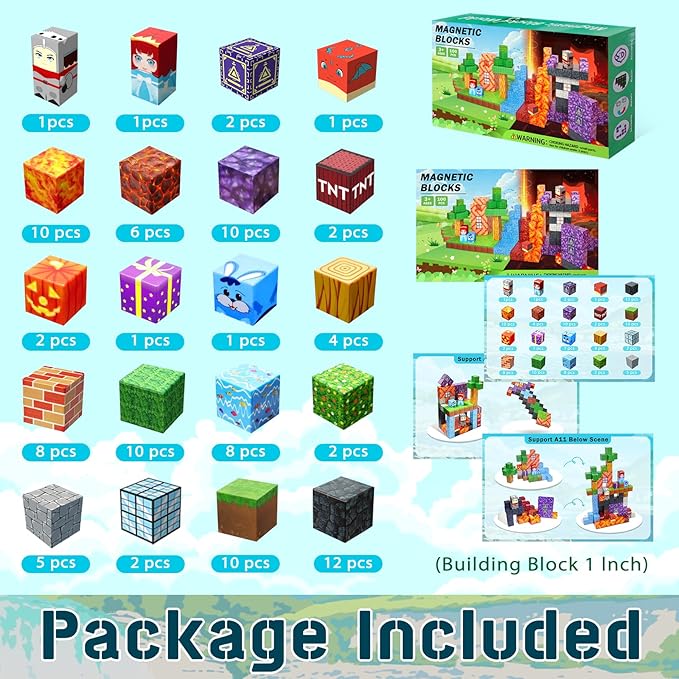 100PCS Magnetic Blocks-1inch -Adventure at Lava World Blocks Set - Magnetic Cubes Building Blocks Toys for Halloween Christmas Birthday Gift - STEM Sensory Toys for 3+ Years Old Girl Boys