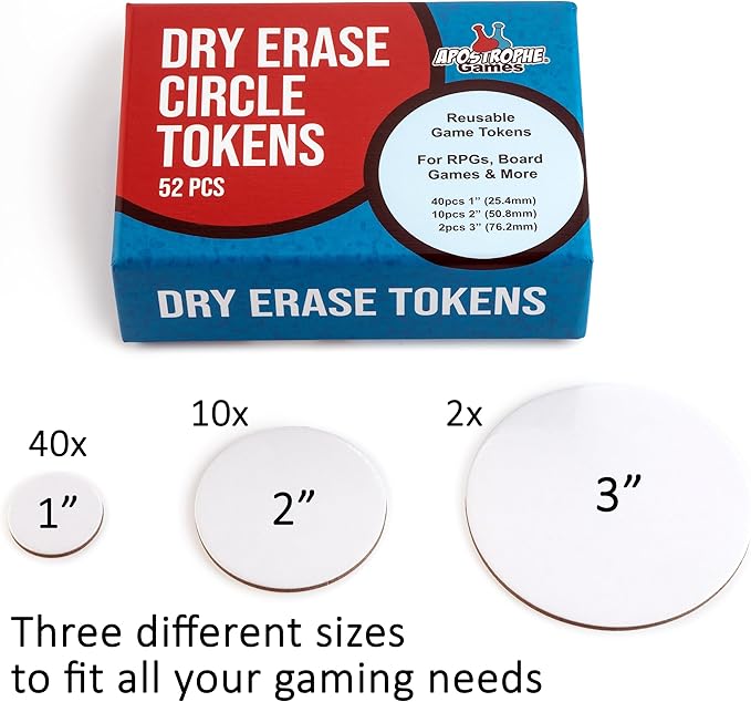 Apostrophe Games Dry Erase Tokens - 52 Reusable Board Game Pieces (1", 2" & 3"), DIY, RPG – Create Your Own Custom Tiles