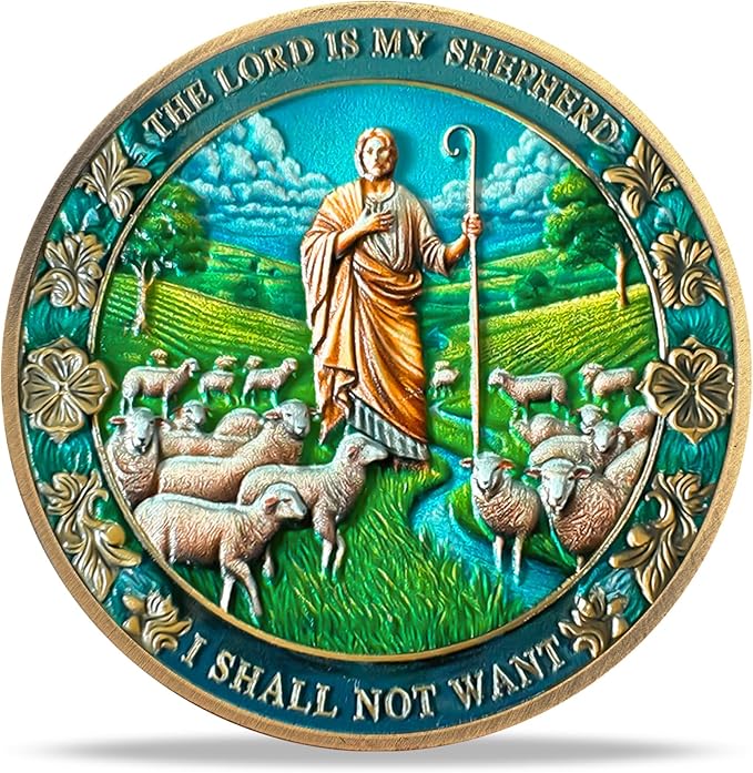 40 Jesus Shepherding Religious Coin Inspirational Bible Verse Medallion Faith-Based Gifts for Spiritual Encouragement for Men & Women