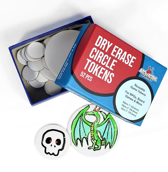 Apostrophe Games Dry Erase Tokens - 52 Reusable Board Game Pieces (1", 2" & 3"), DIY, RPG – Create Your Own Custom Tiles