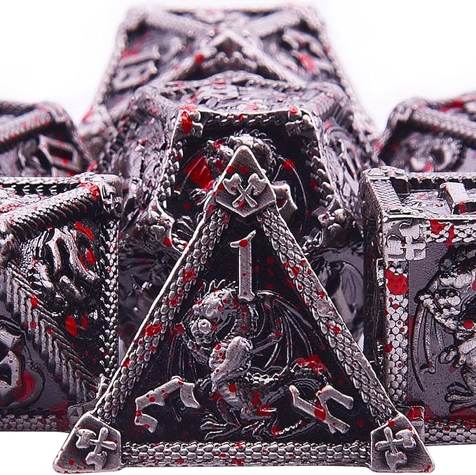 AUSTOR 7-Die Metal DND Dice Set Dungeons and Dragons Polyhedral Roll Playing Dice with Box D20 D12 D10 D% D8 D6 D4 for Pathfinder MTG RPG Board Games