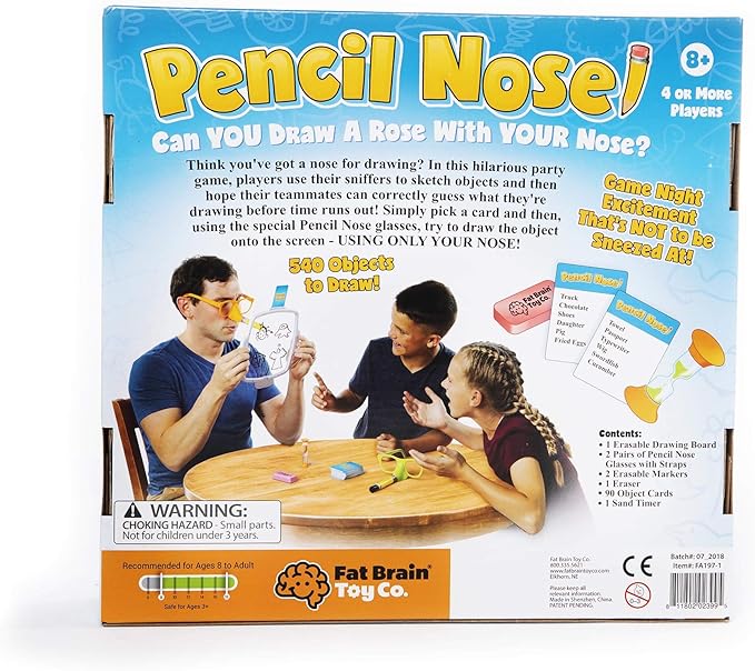 Fat Brain Toys Pencil Nose, Board Games for Family Night, Party Game for Kids 8 Years and Up and Adults