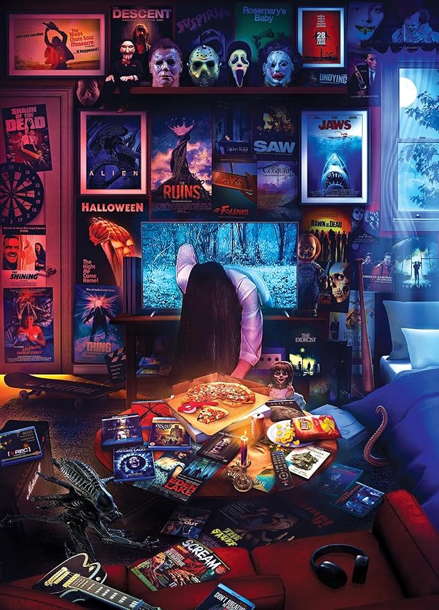 House of Horrors and Scary Movies 1000 Piece Jigsaw Puzzle by Rachid Lotf | Interactive Brain Teaser Board Game for Adults, Educational Toys & Games | 28 x 20 Inches