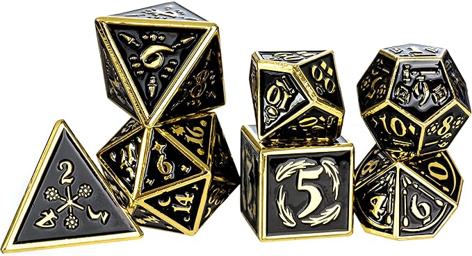Metal Dice Set Collection for DND and All TRPG Games (Nightwatch, Gold 7 Set)