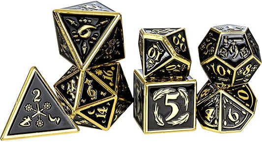 Metal Dice Set Collection for DND and All TRPG Games (Nightwatch, Gold 7 Set)