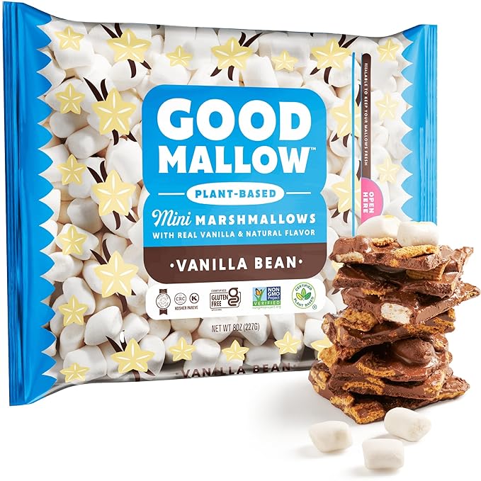GoodMallow Mini Vegan Marshmallows - Kosher Halal Dairy & Gluten Free Healthy Mini Marshmallows - Natural Gelatin Free for Hot Chocolate, Smores, Campfire, Baking - Non-Artificial