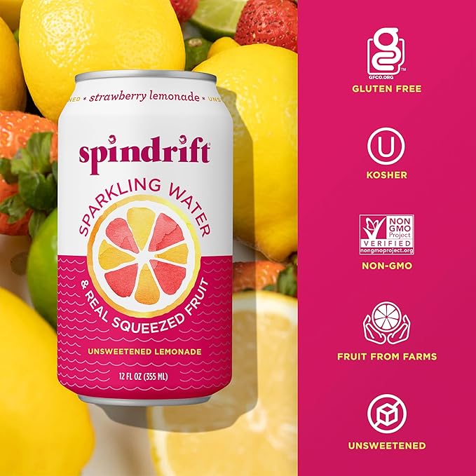 Spindrift Strawberry Lemonade Can 12 Ounce (Pack of 24)