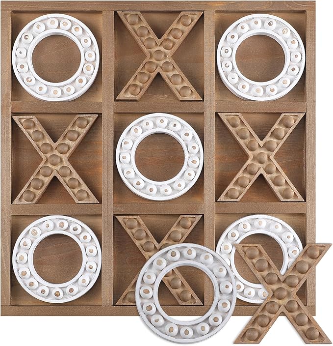 Tic Tac Toe Game 10.6 Inch Rustic Wood Board Game Coffee Table Games Tic Tac Toe Table Decor for Family Adults Travel Outdoor