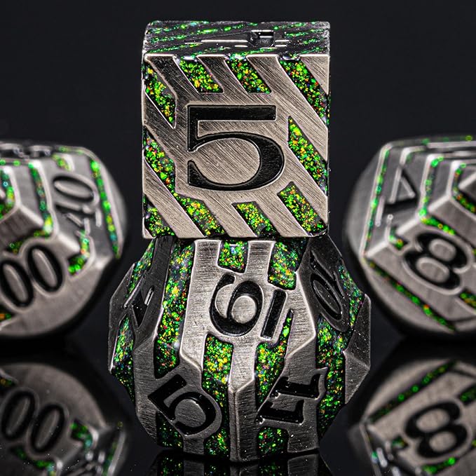 Stripe Metal Dice Set D&D,7PCS Solid Metal Glitter Dice with Gift Box,RPG Polyhedral Dice Set for DND Table Game