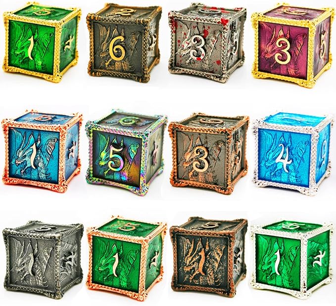 HAOMEJA Metal Dragon Dice Set - 7 Solid Dice for D&D & Dungeons and Dragons (Antique Iron)