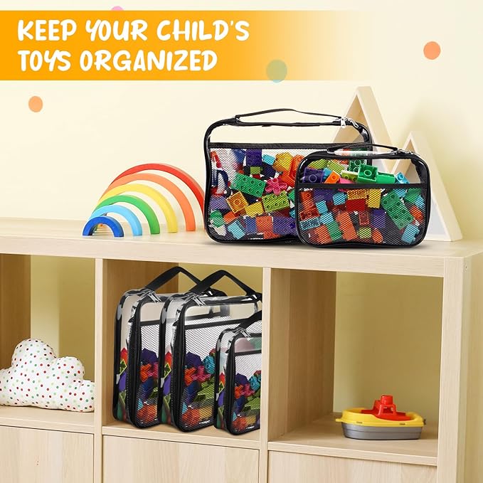 8 Packs Toy Storage Bags with Zipper, Reusable Clear PVC Board Game Storage, Travel Waterproof Organizer Bags with Portable Handle for Building Blocks, Bricks, Puzzles, Books