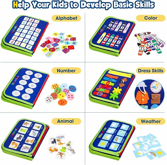 Toddler Busy Board - Montessori Toys for 1-3 Year Old Boy Birthday Gift, Educational Learning Sensory Busy Book for Two Year Old Boys, Kids Ages 2-4 Activities Toy for Airplane Car Travel