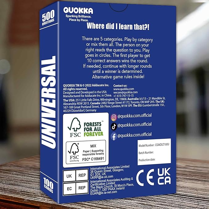 QUOKKA Trivia Games for Adults with 500 Questions - Fun Adult Board Game Trivia Cards for Teens, and Families – Trivia Cards with Answers – Great Board Games Trivia for Family Party and Game Night