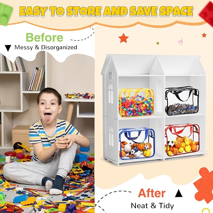 Sanwuta 4 Packs Large Toy Storage Bags Reusable Clear PVC Organizing Case Bags with Two Handles Waterproof Toy Container for Board Games, Building Blocks, Puzzles, Small Toys and Kids Books (Classic)